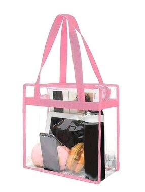 Clear Tote Bag with Pink Trim Stadium Concert Festival Vinyl Bag